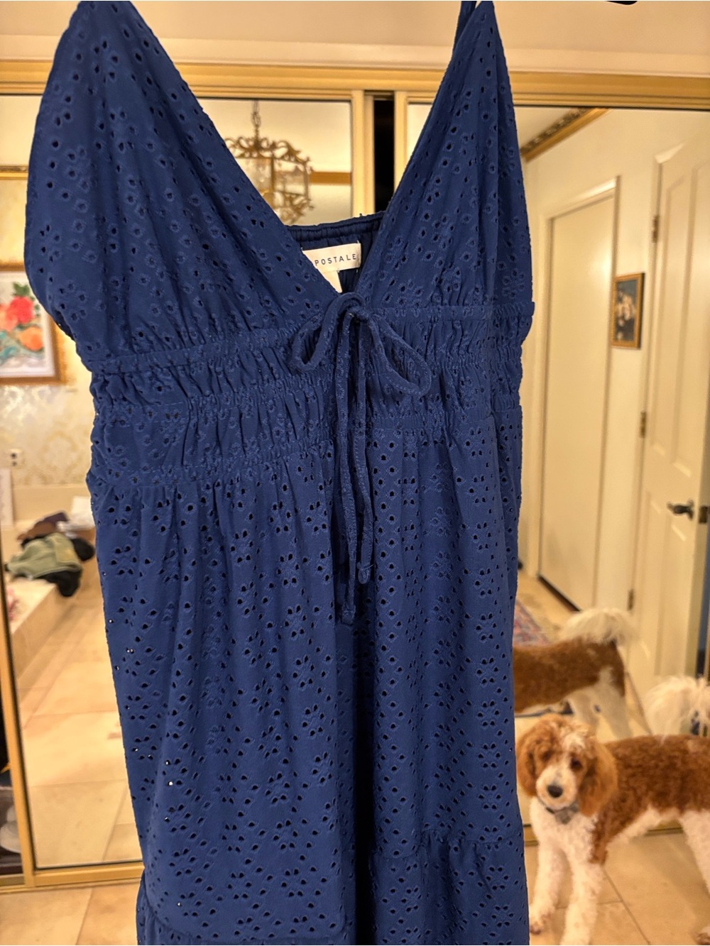 Aeropostale Women’s Navy Eyelet Spaghetti-Strap Dress